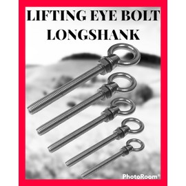 M6 x 80mm Lifting Long Eye Bolt Longshank with Full Nuts and Washer Stainless Steel Marine Grade (Pack of 2)