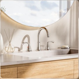 Phiestina 8 Inch Widespread Chrome Bathroom Sink Faucet, 2 Handle 3 Hole Bathroom Faucet with Metal Pop up Drain and Water Supply Lines, WFJC180-C