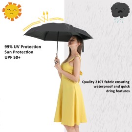 BAODINI Small UV Protection Travel Umbrella Compact for Rain and Sun UPF 50+ 41 inch Portable Umbrella for Women and Men