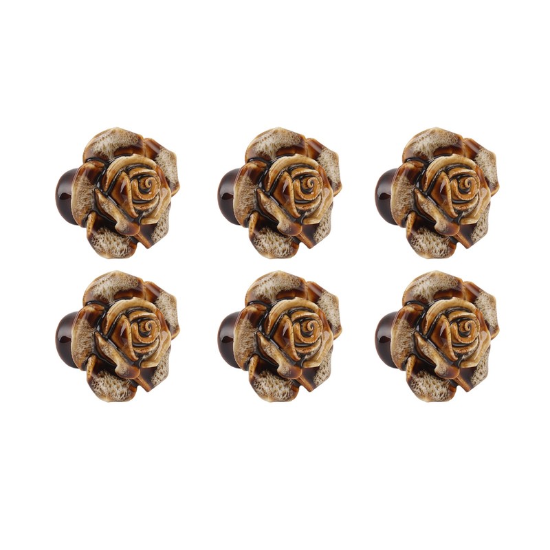 6Pcs Cabinet Knob Rose Flower Shape Delicate Ceramic Knob for