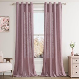 Jowels Blush Pink Linen Curtains 90 Inch Length 2 Panels for Living Room Bedroom, Light Filtering Sheer Curtains 90 Inches, Modern Grommet Privacy Semi Sheer Curtain 90 Inch, Blush Pink, 52x90