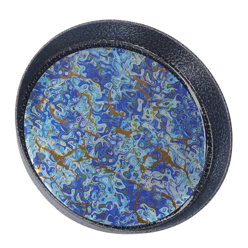Small Tea Tray Complex Pattern Round Alloy Decorative Tea Serving