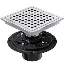 NIREU 6 Inch Square Shower Floor Drain with Removable Cover Grid Grate, SUS 304 Stainless Steel, Watermark&CUPC Certified, Chrome Finished