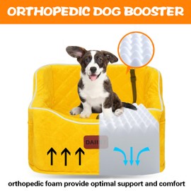 Dog Car Seat for Small Medium Dogs, Detachable Washable Dogs Booster Seat Under 35lbs, Elevated Dog Car Bed with Storage Pockets (Yellow, One Size)