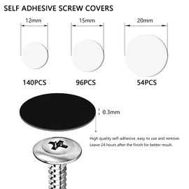 290 Pcs Self-Adhesive Screw Hole Stickers, PVC Non-Faded Screw Hole Cover Caps, Self-Adhesive Screw Covers Caps Dustproof Sticker for Wooden Furniture Cabinet 12mm, 15mm, 21mm (Black)