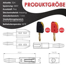 QESSUVNC Banana Plugs, Banana Plugs 4 mm, 32 A Banana Plug, Speaker for Cable Boxes, Power Amplifiers, AV Receiver, HiFi Stereos, Black and Red, Pack of 10
