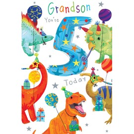 Grandson 5th Birthday Card Age 5 Dinosaurs 9" x 6" Lovely Verse