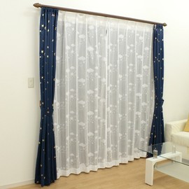 Nebula Pattern Lace Curtain Set of 2 (Mirrer, UV Protection, Washable) (Width 39.4 inches (100 cm) x Length 80.8 inches (228 cm)