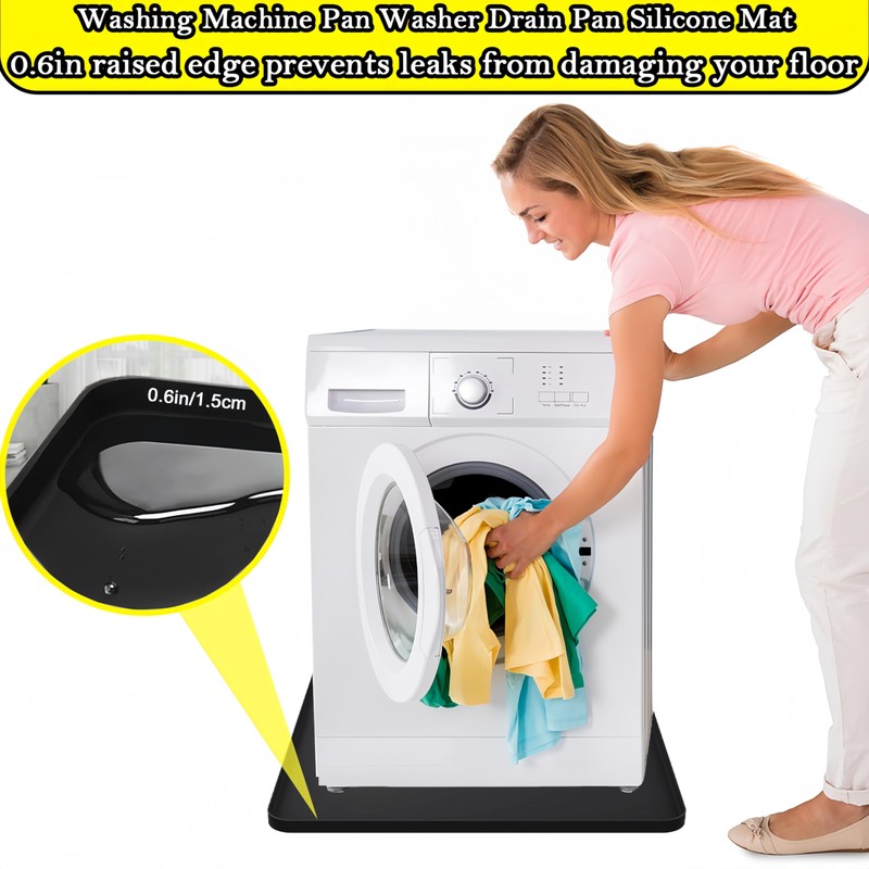 27×27inch Washer Drain Pan Silicone Mat, With Raised Edge Washing