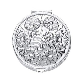 Ornate Embossed Foliate Pattern Round Pill Box for Women Men - Solid 925 Sterling Silver