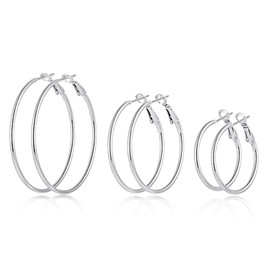 HUGE SWAN 3 Pairs Gold Silver Chunky Hoop Earrings, 14K Gold Plated Hypoallergenic Huggie Hoop Earrings for Women, Lightweight Cartilage Earrings with S925 Sterling Silver 4/5/6cm