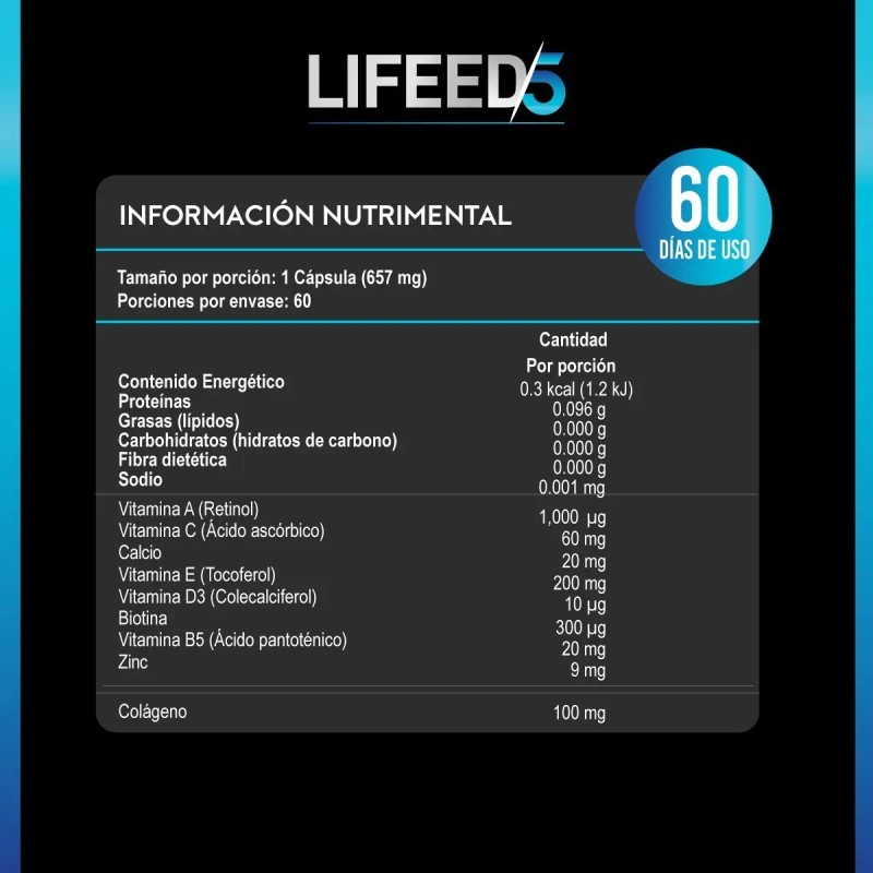Biotina Colágeno Vitamina Zinc Calcio Cápsulas Lifeed5