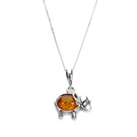 Small Sterling Silver & Baltic Amber Elephant Pendant on Chain/Necklace - Chain 20"