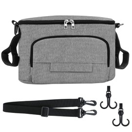 Vylyciy Pram Organiser, Universal Pram Bag, Pram Bag with Closure, Adjustable Shoulder Straps, Cup Holder, Baby Changing Bags, Buggy Organiser (Grey)