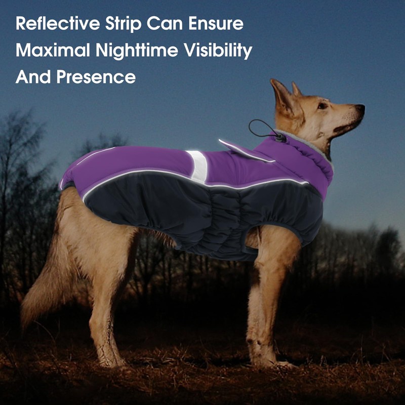 Queenmore Warm Fleece Dog Jacket, Cold Weather Waterproof Snowsuit, Reflective