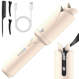 Rizador automático inalámbrico, varita rizadora automática recargable de 1.2 pulgadas, rizadora de cabello sin cable, rotación de ondas de playa, 60 W, mini rizador inalámbrico de viaje para cabello