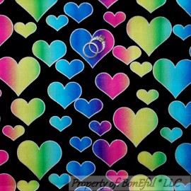 FabricTraditions BonEful Fabric FQ Cotton Rainbow HEART Metallic Glitter Gay Pride Valentine SALE