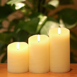 ANGELLOONG Flickering Flameless Candles with Remote, Real Wax Battery Operated Candles with Timer for Home Decor, Set of 3 LED Fake Candle for Fall Wedding Halloween Chirstmas Decoration, Ivory White