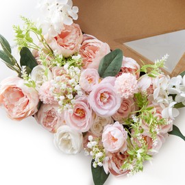 MISSPIN Wedding Artificial Flowers Box Set for DIY Wedding Bridal Bouquets Fake Peony Flowers Centerpieces Arrangements Party Baby Shower Home Spring Decorations (Rose Pink)