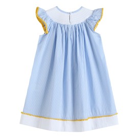 Lil cactus Baby and Girl Light Bue Striped Lemons Smocked Bishop Dress, 12-18 Months