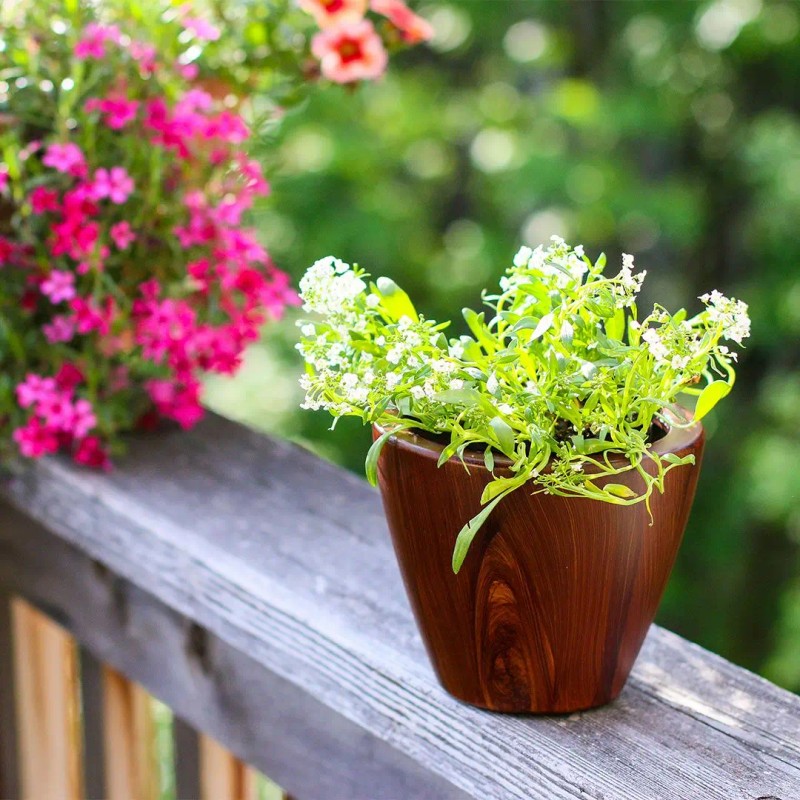 2-Pack 10-Inch Dark Wood Plastic Self-Watering Flower Pots & Planterscolor: