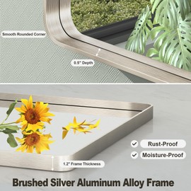 40x30 Inch Brushed Nickel Bathroom Mirror, Brushed Silver Metal Framed Wall Mirror, Rounded Corner Rectangle Modern Vanity Mirror, Tempered Glass, Anti-Rust, Shatterproof (Horizontal/Vertical)