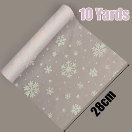 11 Inches 10 Yards Christmas Table Runner White Glitter Snowflakes Star White Organza Tulle Roll Organza Table Runner for DIY Crafts Christmas Table Decorations Xmas Party Decor Gift Wrapping