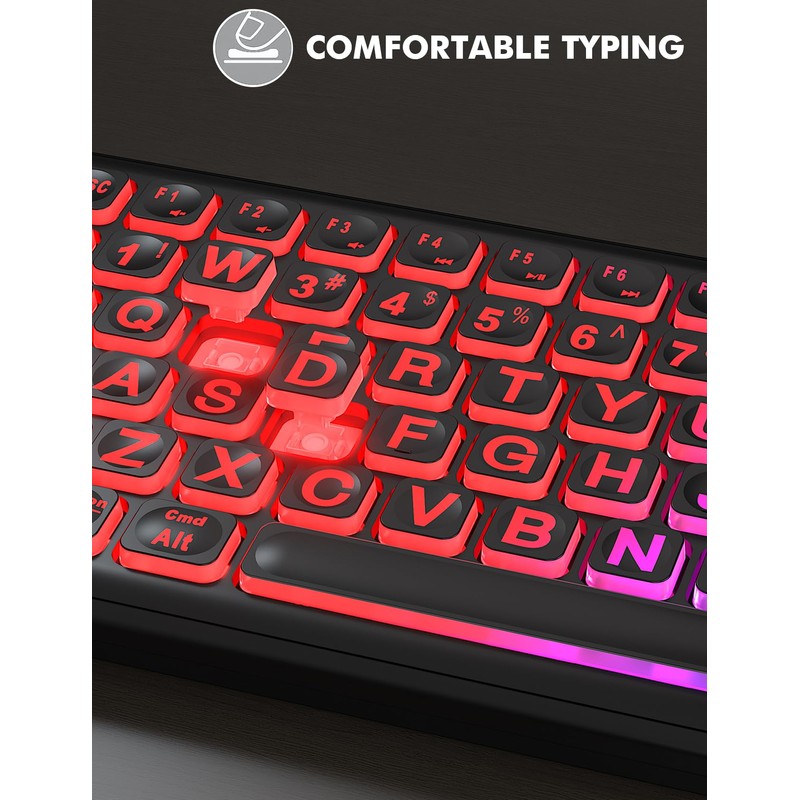 Wireless Keyboard and Mouse Combo - Large Print, RGB Backlit,