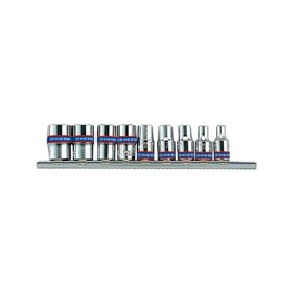 king tony 2509MR Set of Metric Sockets on Rail, Set of 9, 1/4", Black