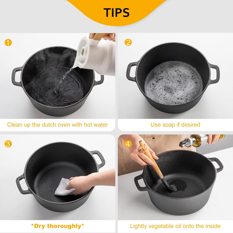 Velaze Cast Iron Dutch Oven Pot with Skillet Lid, 2-in-1