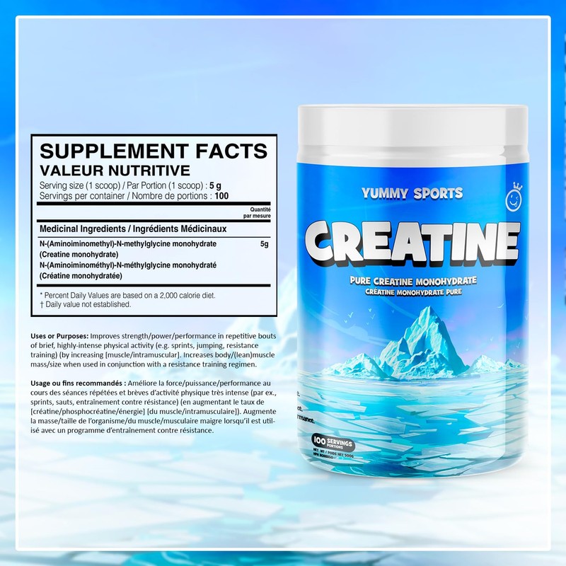 Yummy Sports Pure Creatine Monohydrate - 5g Creatine Powder per