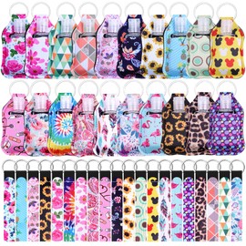 Empty Hand Sanitizer Holders Set 60pcs, Include 20 Portable Refillable Travel Bottle Container with Flip Cap, 20 Reusable Bottle Holders, 20 Wristlet Keychain