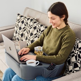 TabCouchCaddy Lap Desk Pillow - Cushioned Lap Pillow for Reading, Gaming, Work & Travel, Soft & Portable Laptop Desk for Bed, Couch, or Car, Ergonomic Support for Laptops & Tablets (Grey)