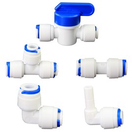Water purifier globe valve, tee, elbow, straight through 1/4 "FPT pipe quick collection, quick push in plastic pipe joint, suitable for 5pcs of reverse osmosis filtration RODI water purifier system