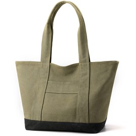 zhongningyifeng Canvas Tote Bag for Women A4 Large Capacity Handbag with Zip Shoulder Hobo Bag for Shopping Travel Work, Green