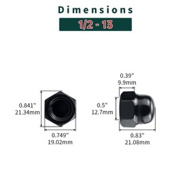 1/2-13 Black Acorn Hex Cap Nuts (10 pcs), 304 Stainless Steel 18/8, Black Oxide Coated, Acorn Dome Head Cap Nuts, Fayeploo