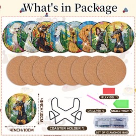 Sitsink Dog Diamond Art Coasters - 8 Pcs Cute Pet Dogs Diamond Painting Kit for Adults Coasters with Non-Slip Cork Mat Gem Art Rhinstone Crafts Kit