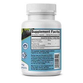Perfect ResGrape Max, 60 vegetable capsules per bottle(Pack of 3) ~ 99% Trans-Resveratrol & Muscadine Grape ~ Anti-Aging Supplement & Potent Antioxida