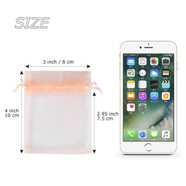 HRX Package 100pcs Little Organza Bags 3 x 4 inch, Blush Peach Mesh Bags Drawstring Pouches for Jewelry Bracelets Candy Party Favor Small Gift