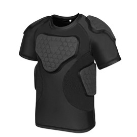 Youth Padded Compression Shirt, Football Padded Shirt, Chest Rib Protector with 6-Pad for Sports Football Baseball Lacrosse Rugby