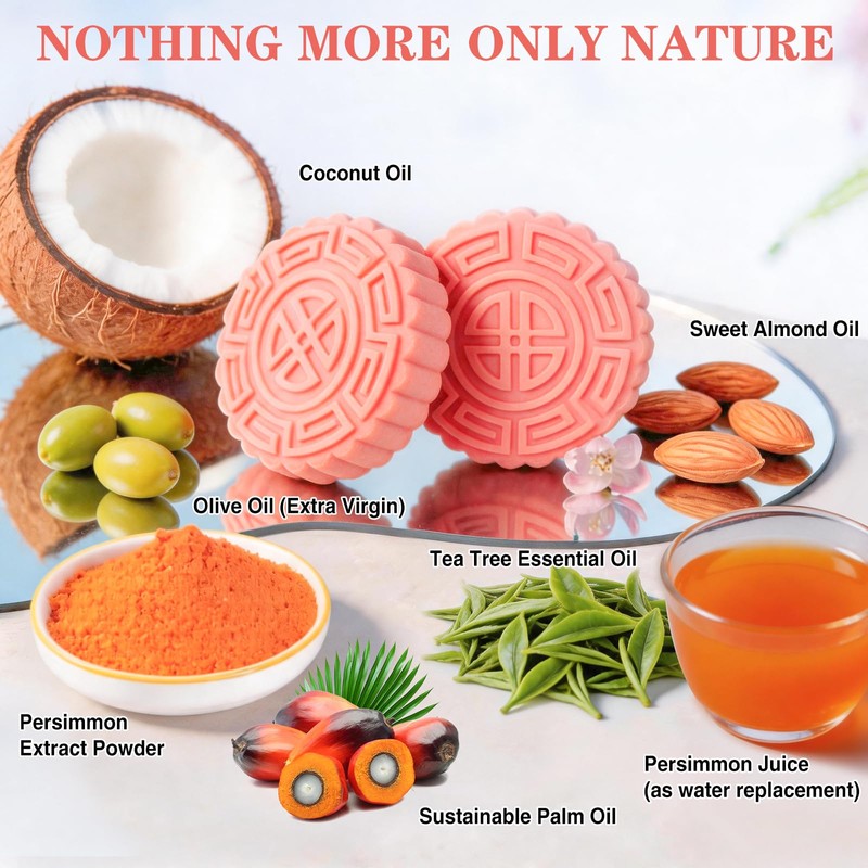 EKIVAO 6PCS Persimmon Soap Bar for Old People Smell, Handmade