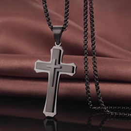 Jiamiaoi Black Cross Necklace, Stainless Steel Unisex Chain with 316L Cross Pendant, 22-26 inches, Nickel Free