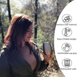 BISDARUN 17 oz Stainless Steel Stemless Wine Glass, Outdoor Portable Wine Tumbler for the Pool, Camping,Cookouts, Travel-Set of 2 Metal Drinking Cups Father's Day, Oktoberfest（Silver）