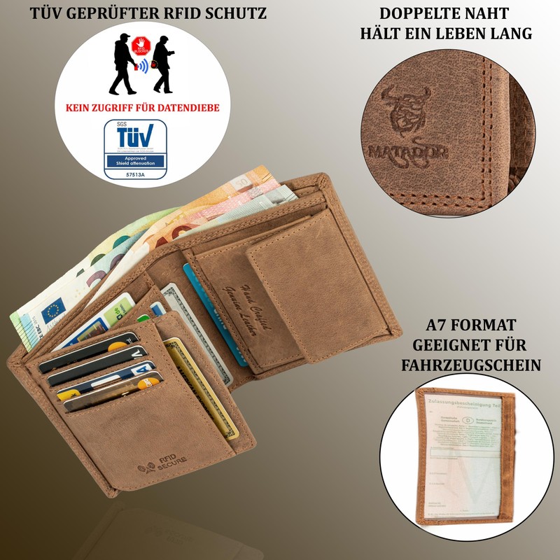 MATADOR 6402 Men's Unisex Wallet Women, light brown, Vintage