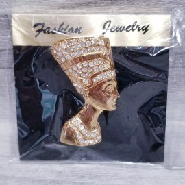 Unbranded Nefertiti Queen Egypt Pin Brooch Gold Tone with White Rhinestone Diamond Jewelry