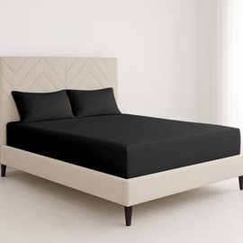 ChComfort Deep Double Fitted Sheet with 2 Matching Pillowcases - Black Microfiber, All-Around Elastic 40cm depth, Wrinkle-Free, Fade Resistant - Suitable for All! (Black, Double)
