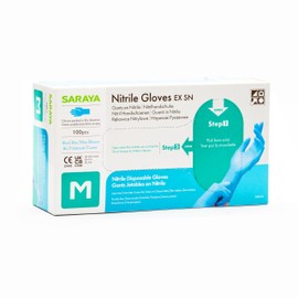 Guantes de Nitrilo SARAYA Mediana 100 Unidades, Grado Médico, Color Azul, Desechables, Sin Látex, Uso Profesional