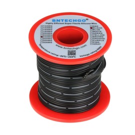 BNTECHGO 24 Gauge Silicone Ribbon Cable Flexible 4P Black 50 ft Flat Cable 24 AWG Stranded Tinned Copper Wire