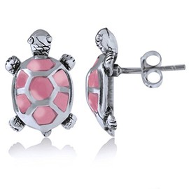 Silvershake Pink Mother of Pearl 925 Sterling Silver Turtle Post Earrings