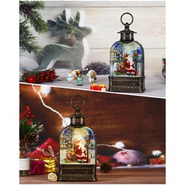 Christmas Snow Globe，Santa Claus Lighted Snow Globes Lantern with Music & Timer, Sparkly Swirling Snow Globe 3 Settings Batteries or USB Holiday Decoration (11 Inch)